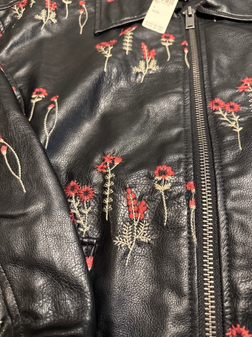 ✨ Anthropologie Faux Leather Floral-Embroidered Bomber Jacket Sz M - Picture 7 of 10